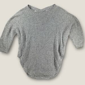 Express Sweater Small Petite Gray Marled Knit V-Neck Criss Cross Back Cotton